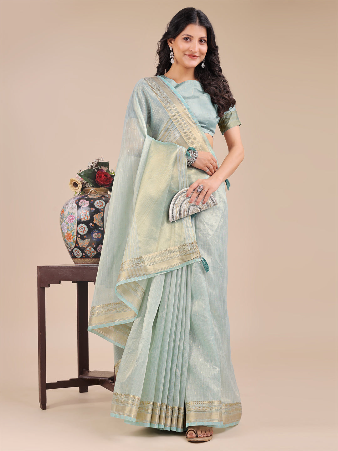 Sea Green Organza Saree