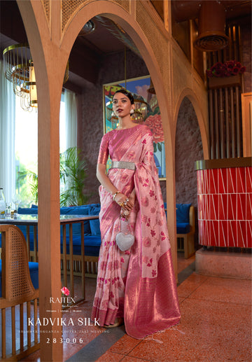 Raj Laxmi Taffy Pink Shimmer Organza Copper Zari Weaving