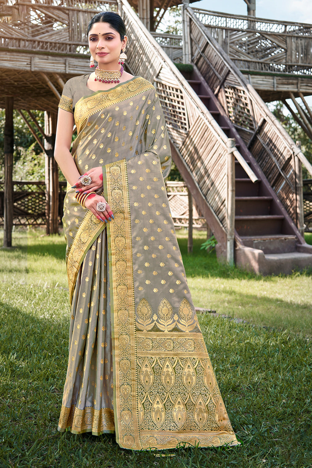 Gray Satin Silk Saree
