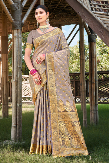 Steel Gray Satin Silk Saree