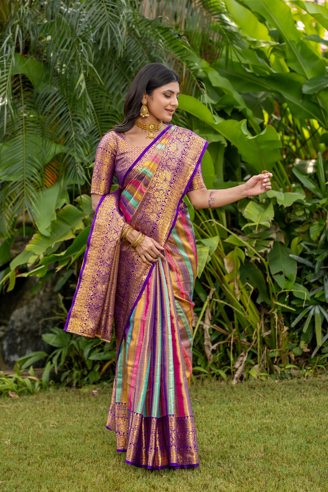 Multicolored Kanjivaram Silk Saree