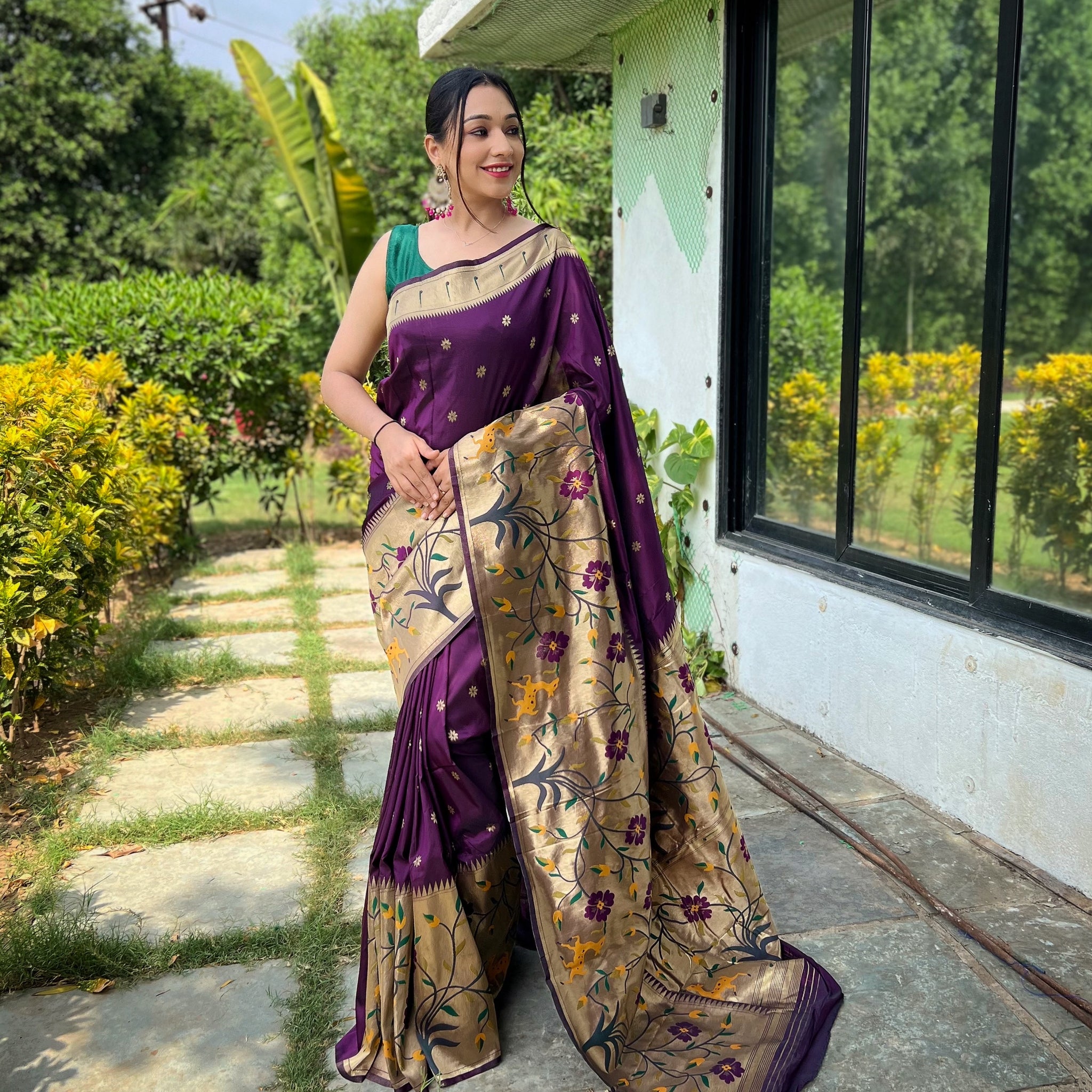 Wine Paithani Silk Saree