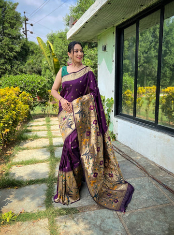 Wine Paithani Silk Saree