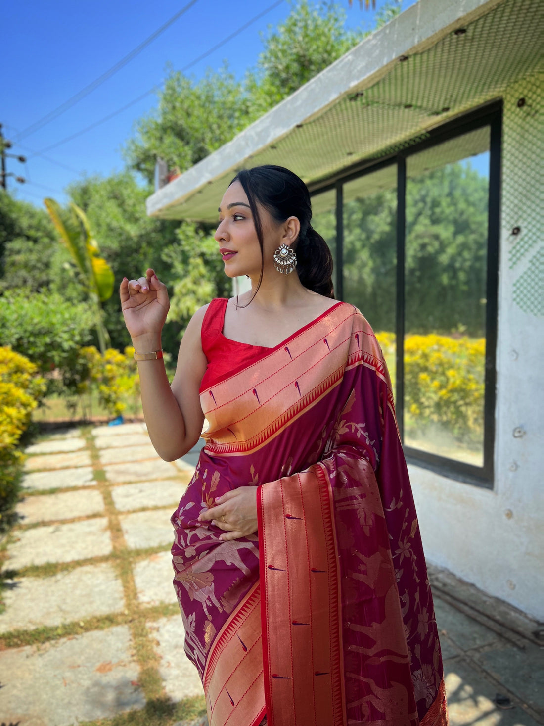 Wine Soft Paithani Silk Saree