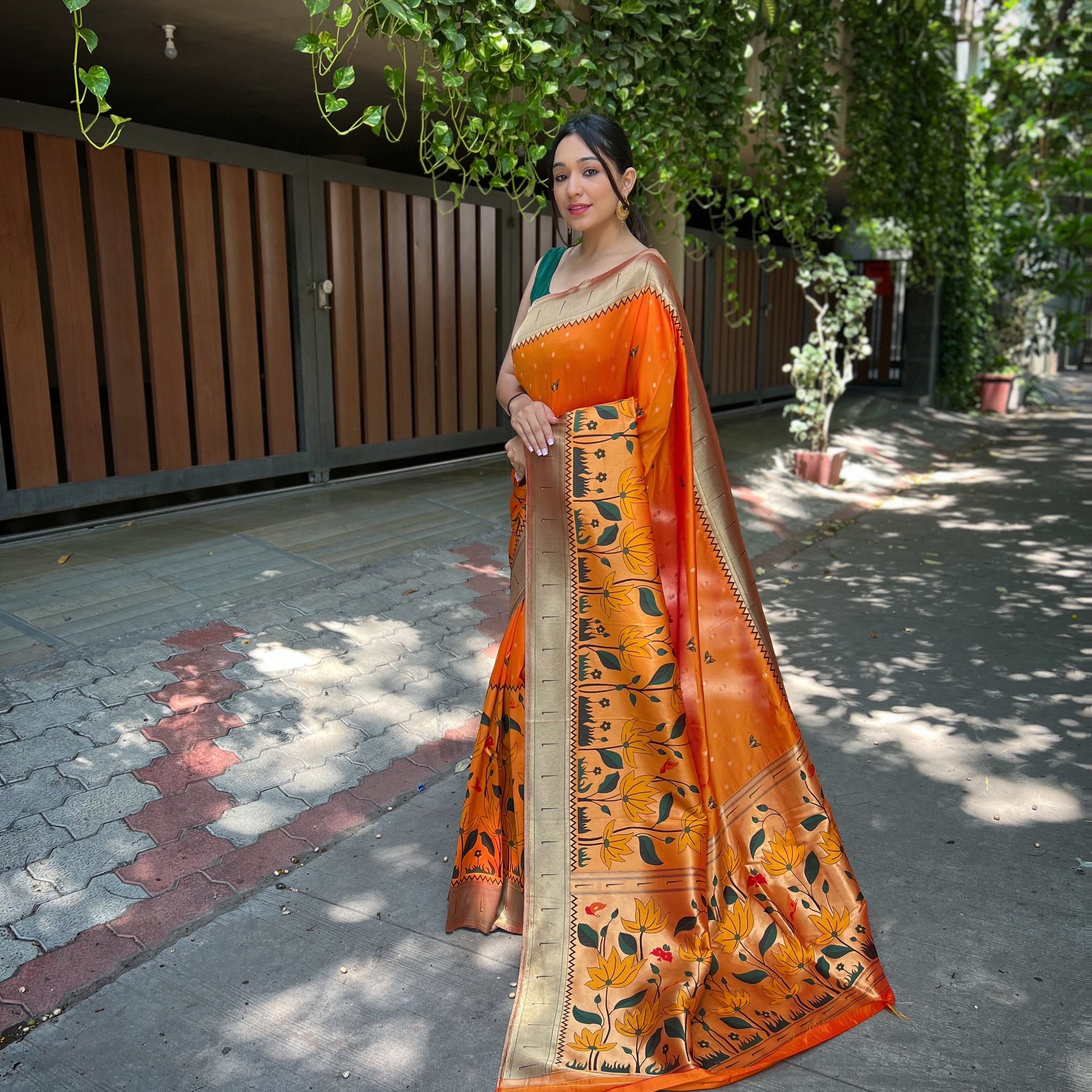 Orange Banarasi Silk Saree