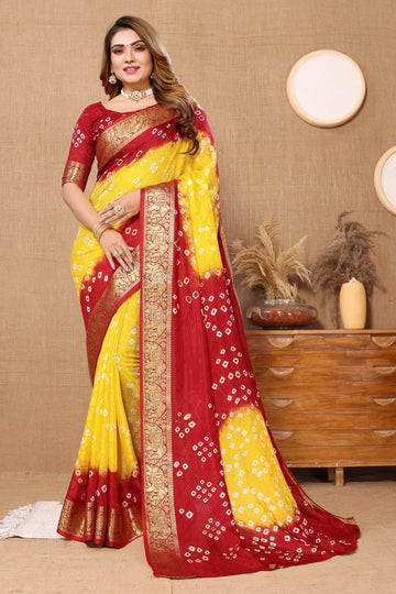 Red & Yellow Viscose Art Silk Saree