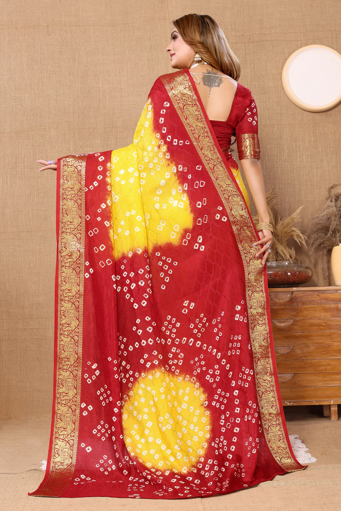 Red & Yellow Viscose Art Silk Saree