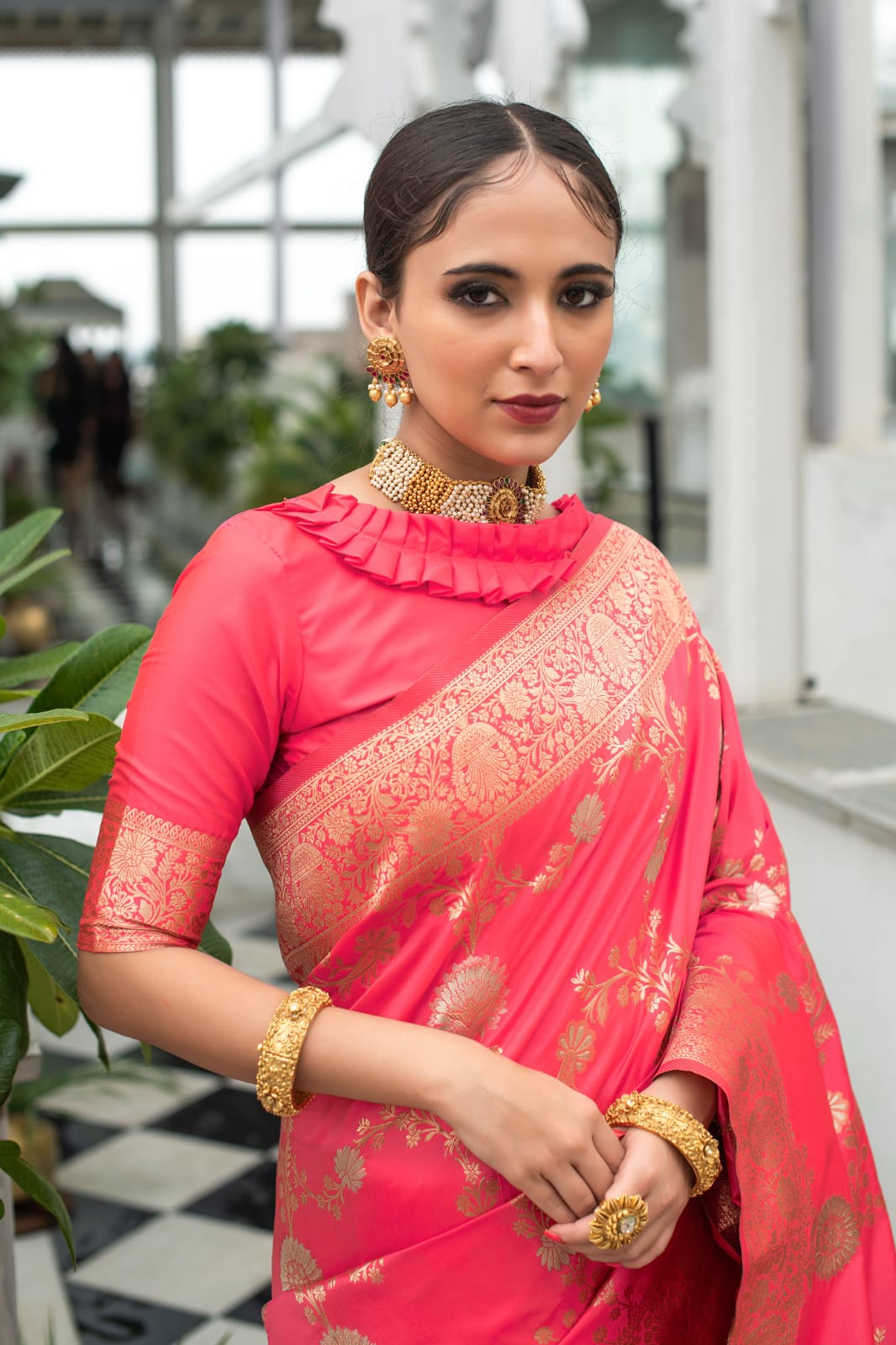 Light Pink and Red Combination Saree - Saree Blouse Patterns